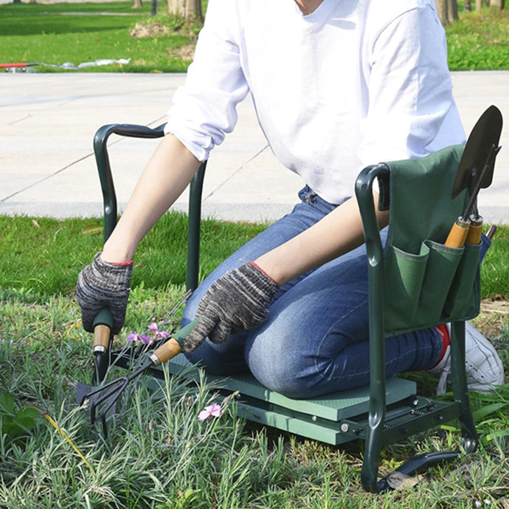 150KG load portable folding heavy-duty upgraded garden knee thick seat cushion knee stool indoor and outdoor military green