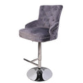 Luxury Black Velvet Swivel Bar Stool with Lion Knocker & Cross stitch High Back