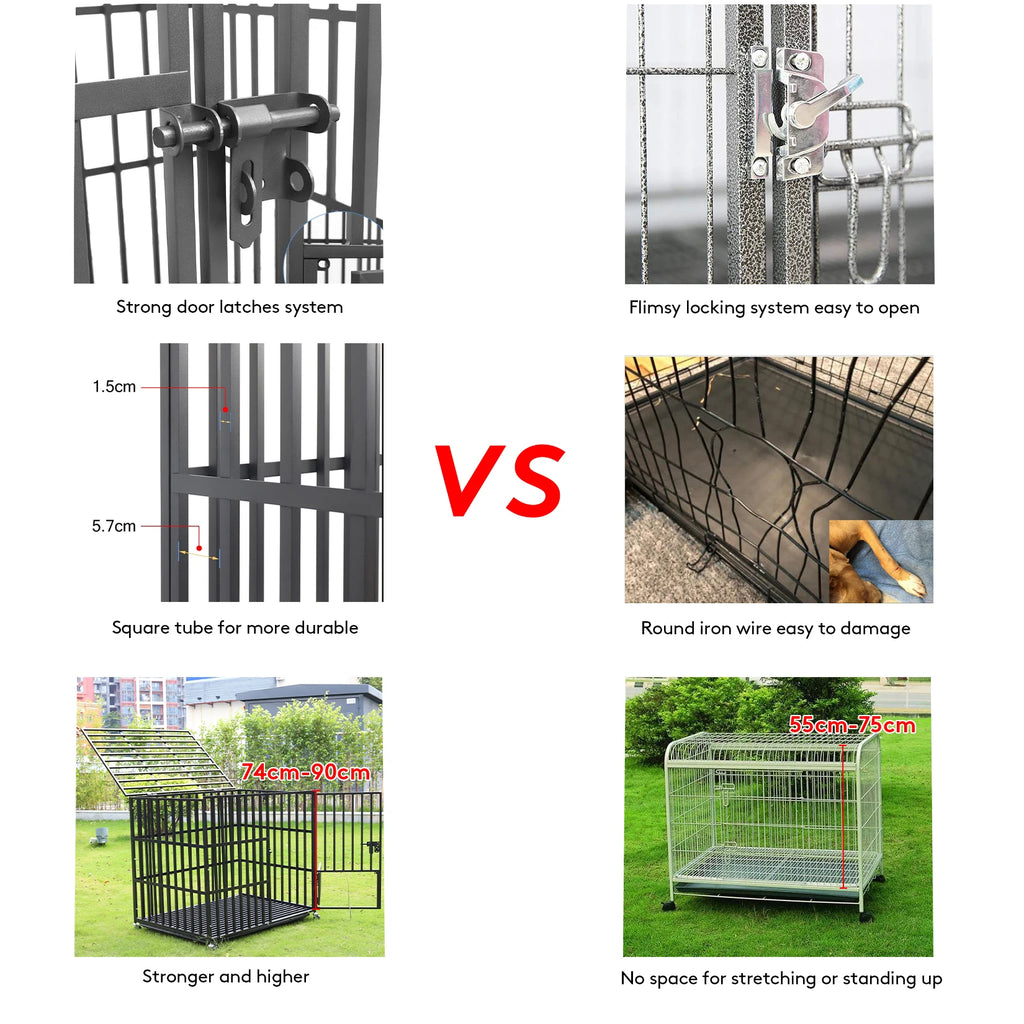 Rolling Heavy XXL Large Pet Cage Thick Metal Dog Crate Kennel Playpen with Tray