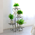 Metal Plant Shelf Flower Display Stand Garden Planter Holder with 4 Tier Shelves Indoor (Black)