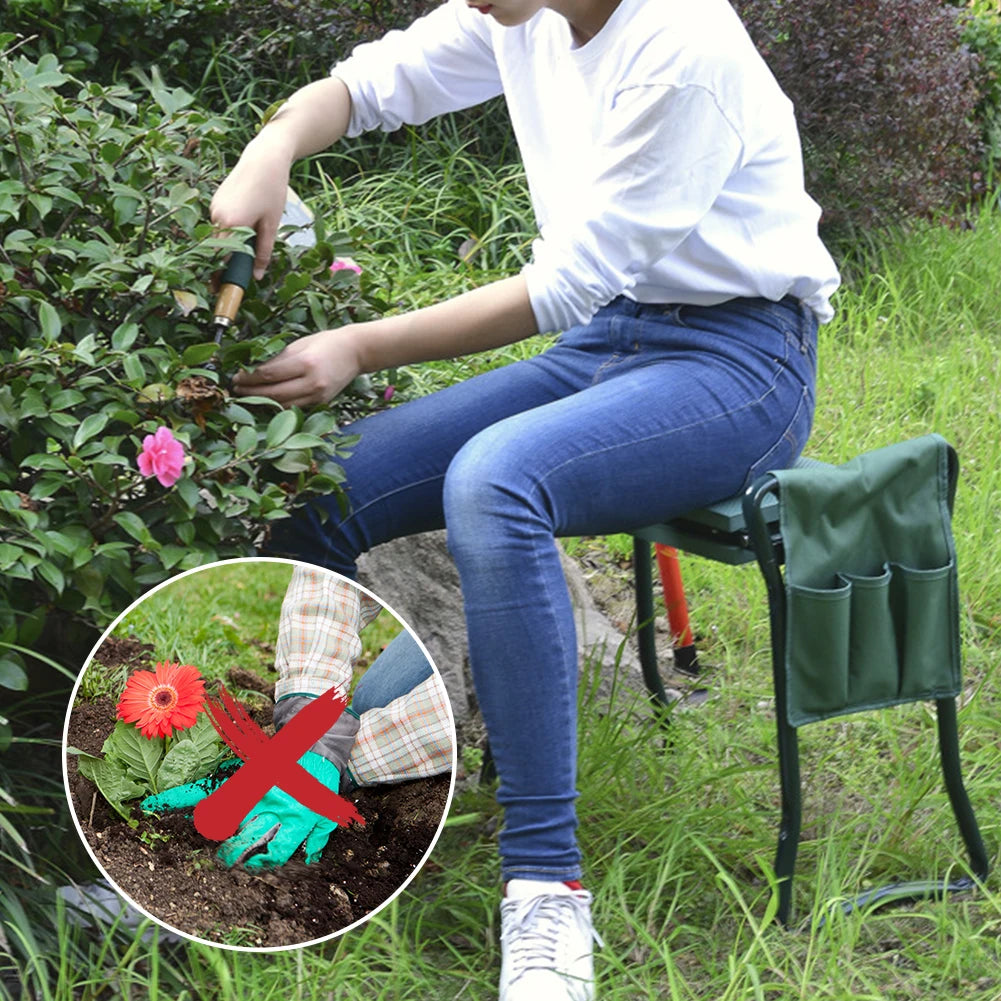150KG load portable folding heavy-duty upgraded garden knee thick seat cushion knee stool indoor and outdoor military green