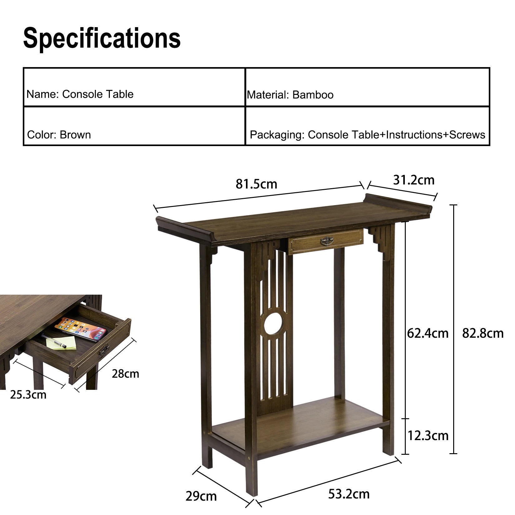 Console Table 32" Rustic Sofa Table
