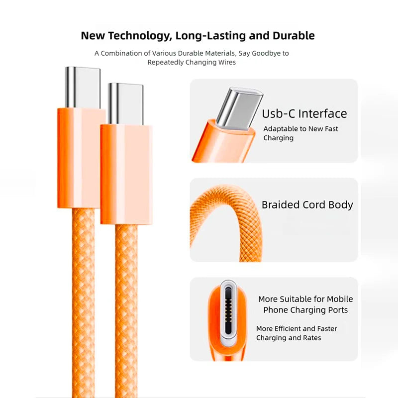 Fast Charging Cable 60W PD USB Type C To C Quick Charger Cord