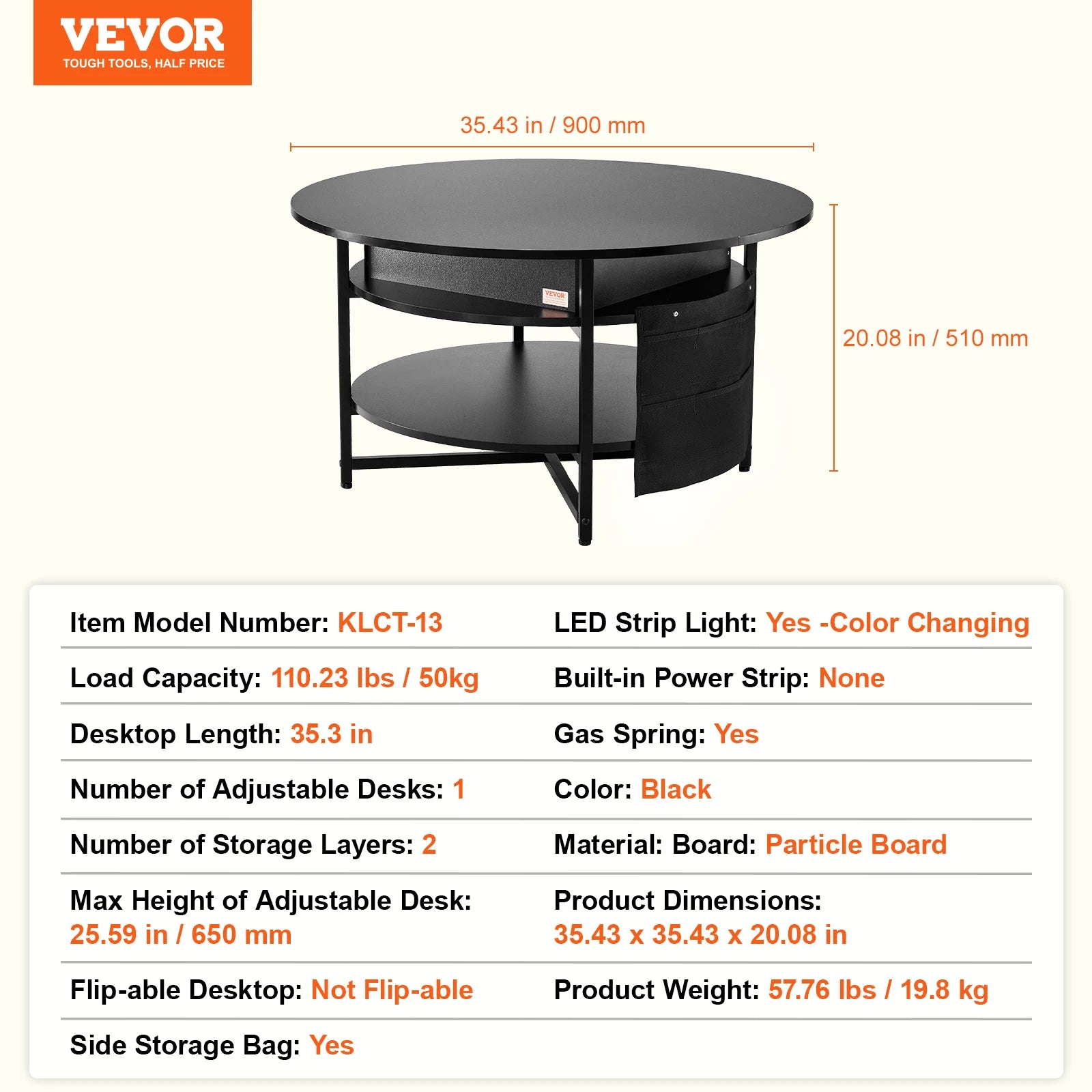 VEVOR Lift Top Coffee Table Round Rectangle Table with Extra Storage Pockets Pop Up & Flipable Coffee Table for Living Room