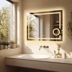 Wisfor LED Lighted Smart Bathroom Mirror 3X Lighted Magnifier Wall Mounted White Light Front Backlit Dimmable Anti-Fog