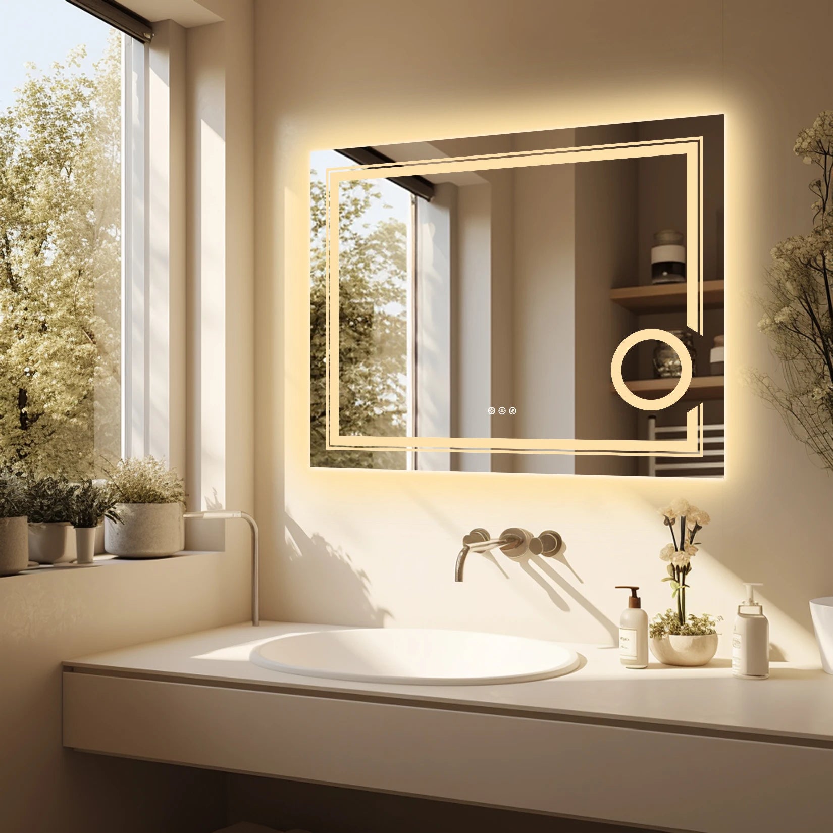 Wisfor LED Lighted Smart Bathroom Mirror 3X Lighted Magnifier Wall Mounted White Light Front Backlit Dimmable Anti-Fog