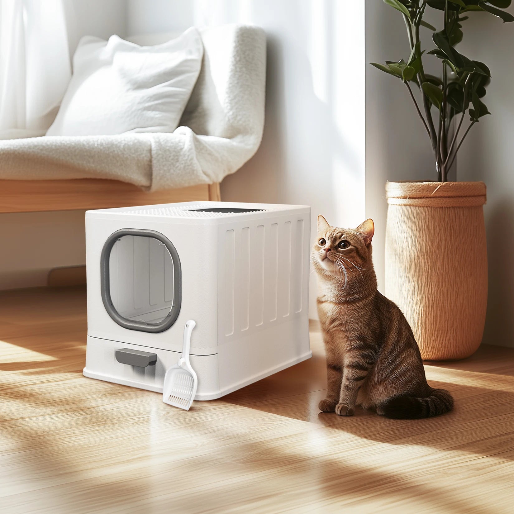 Bingopaw XL Cat Litter Box with Lid Enclosed Cat Potty Top Entry Anti-Splashing Cat Toilet Easy to Clean with Cat Litter Scoop