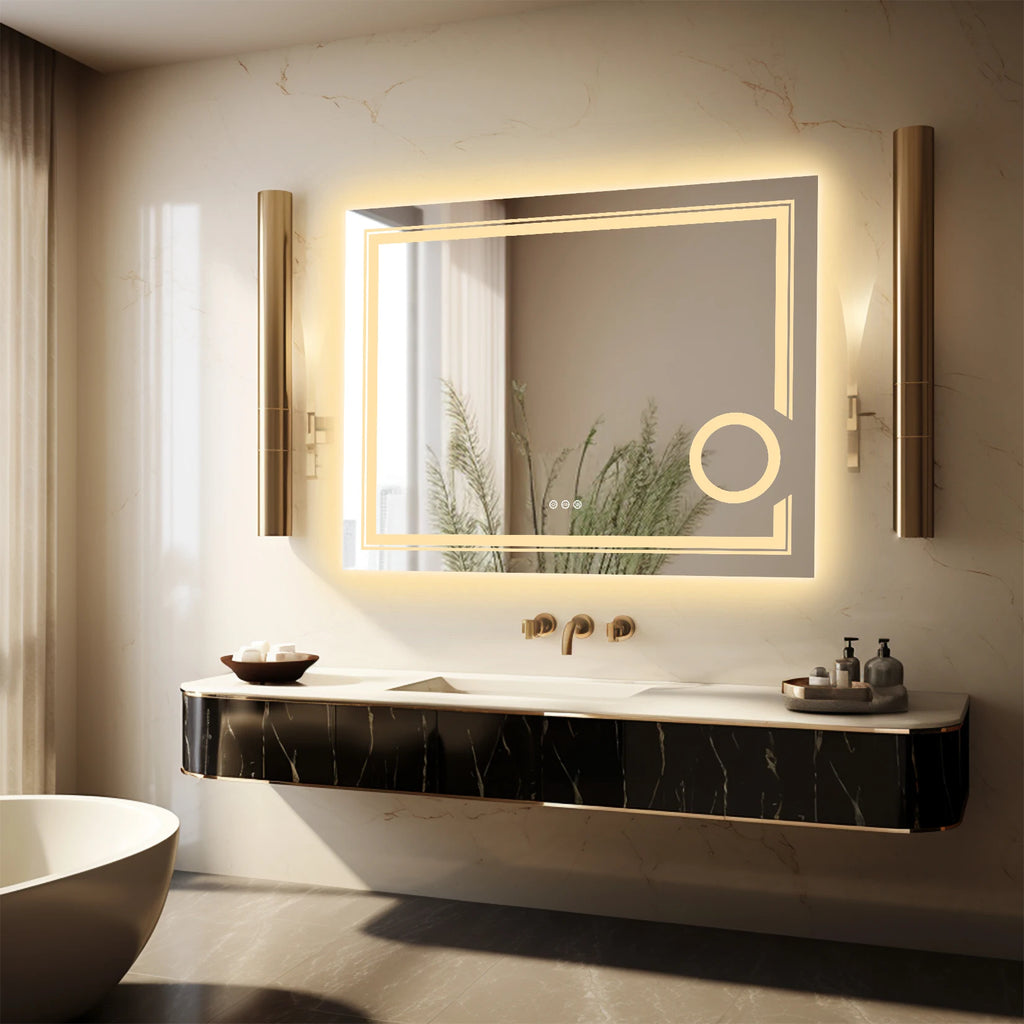 Wisfor LED Lighted Smart Bathroom Mirror 3X Lighted Magnifier Wall Mounted White Light Front Backlit Dimmable Anti-Fog