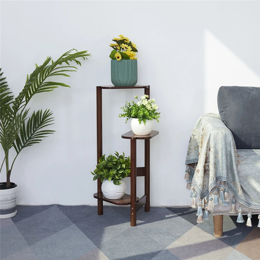 3-Tier Bamboo Plant Stands Indoor, Plant Stand Holder, Corner Plant Shelf, Plant Display Rack for Corner Balcony and Bedroom
