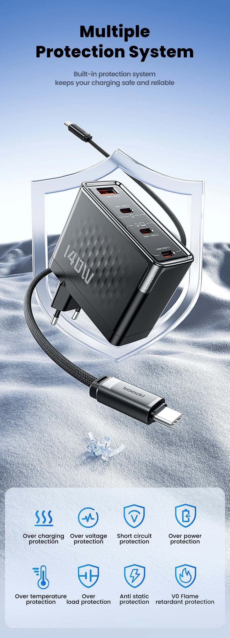 Toocki 140W GaN Charger Fast USB C Charger