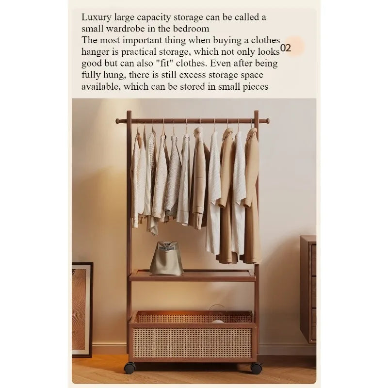 Simple hanger Floor-to-ceiling vertical plastic rattan dirty clothes basket Hanging clothes rack Integrated with wheels Movable