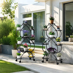 Metal Plant Stand, 6 Tiers Multifunctional Plant Stands for Indoor Plants, Decorative Black Steel Plant Shelf for Indoor Outdoor