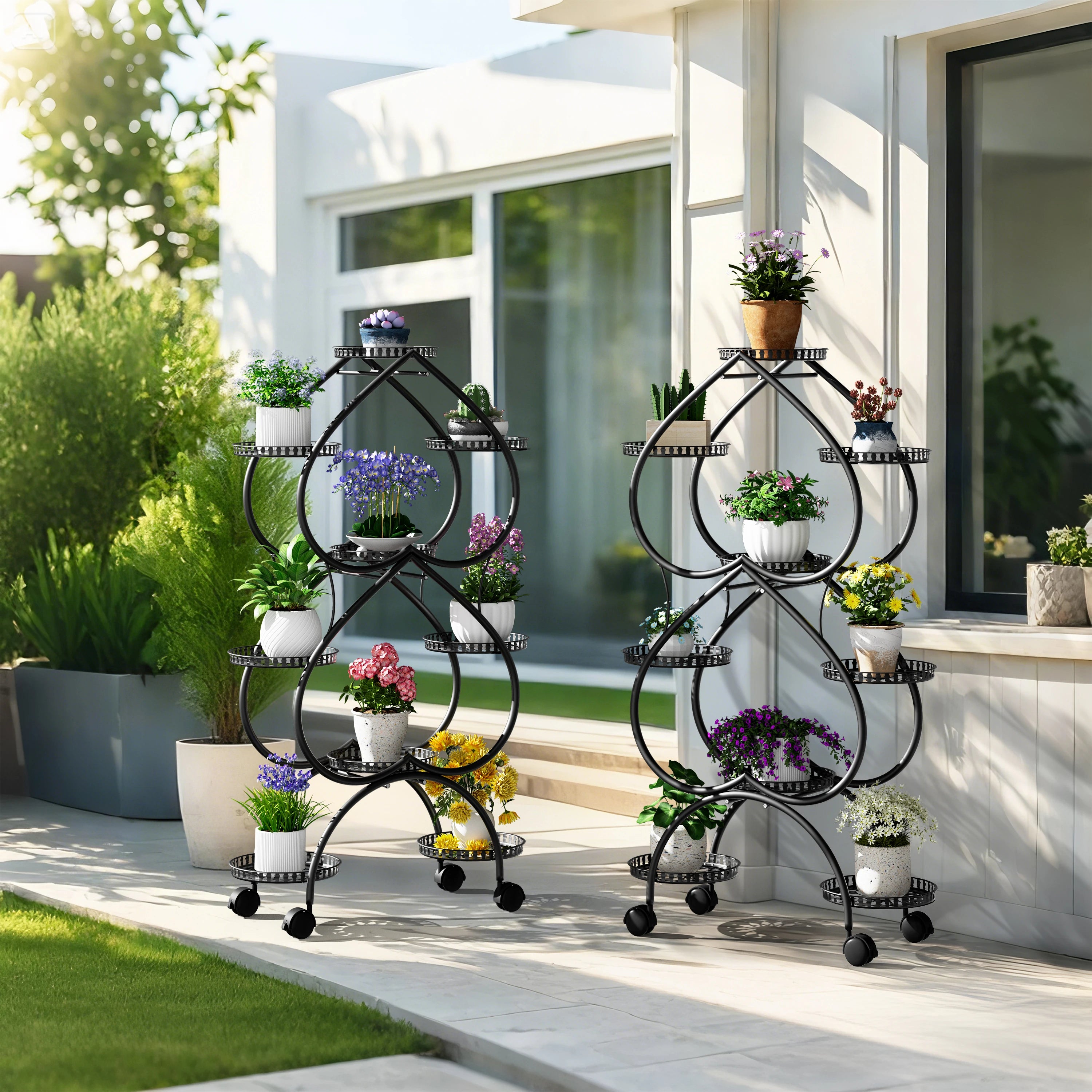 Metal Plant Stand, 6 Tiers Multifunctional Plant Stands for Indoor Plants, Decorative Black Steel Plant Shelf for Indoor Outdoor