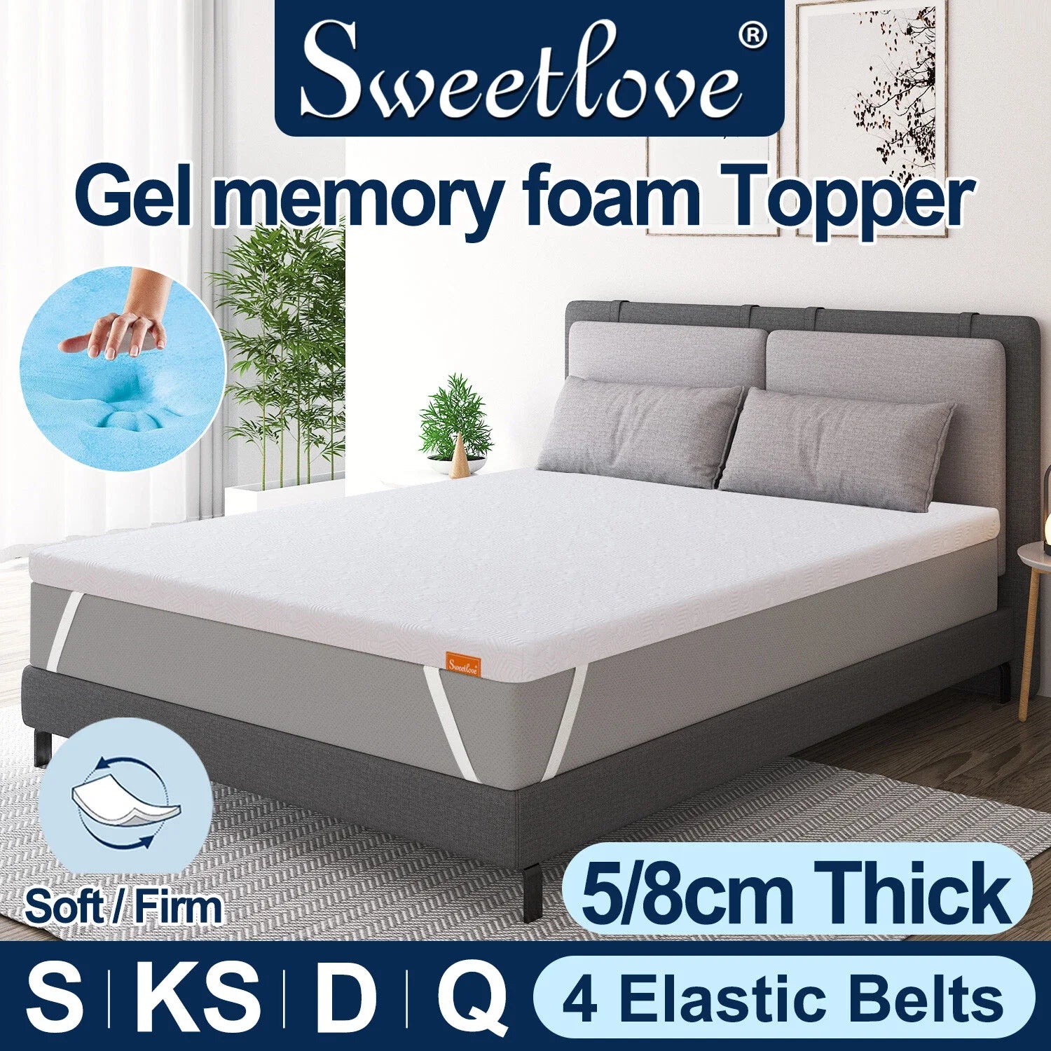 Gel Memory Foam Mattress Topper King Single Queen Double Matress Pad Mat
