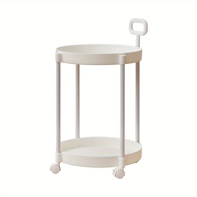 Elegant 2-Tier Side Table with Wheels - Trolley Table in Living Room|Simple Sofa Table with Handle|Easy To Move Coffee Table