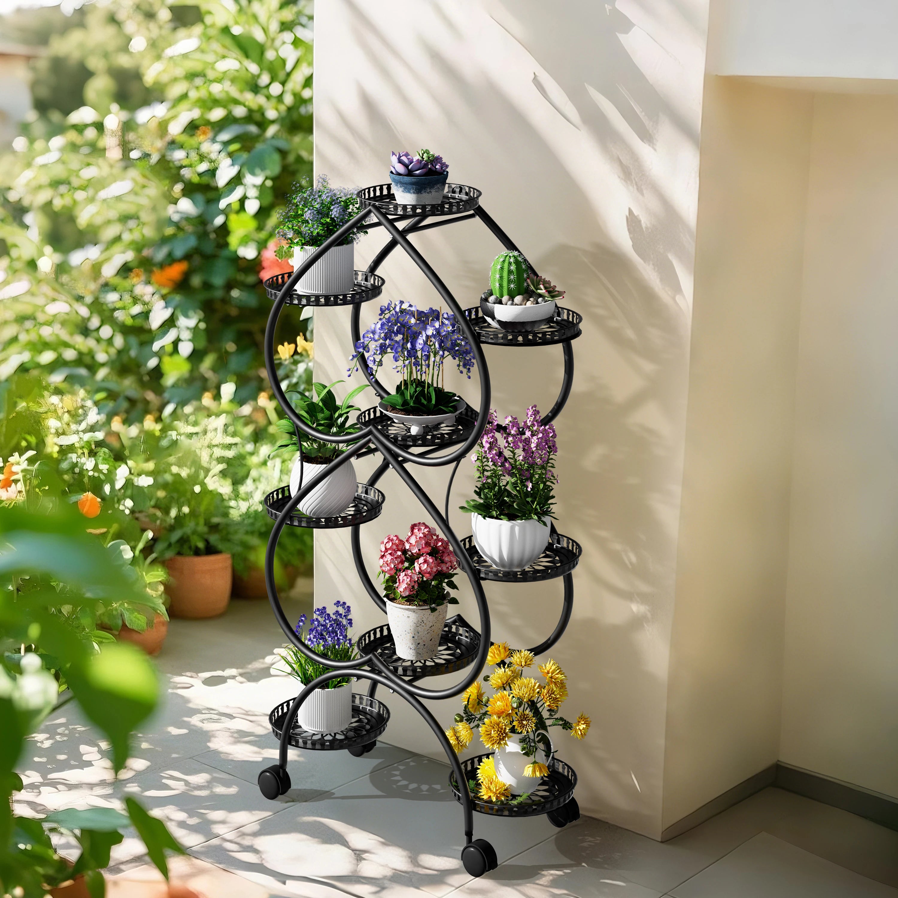 Metal Plant Stand, 6 Tiers Multifunctional Plant Stands for Indoor Plants, Decorative Black Steel Plant Shelf for Indoor Outdoor