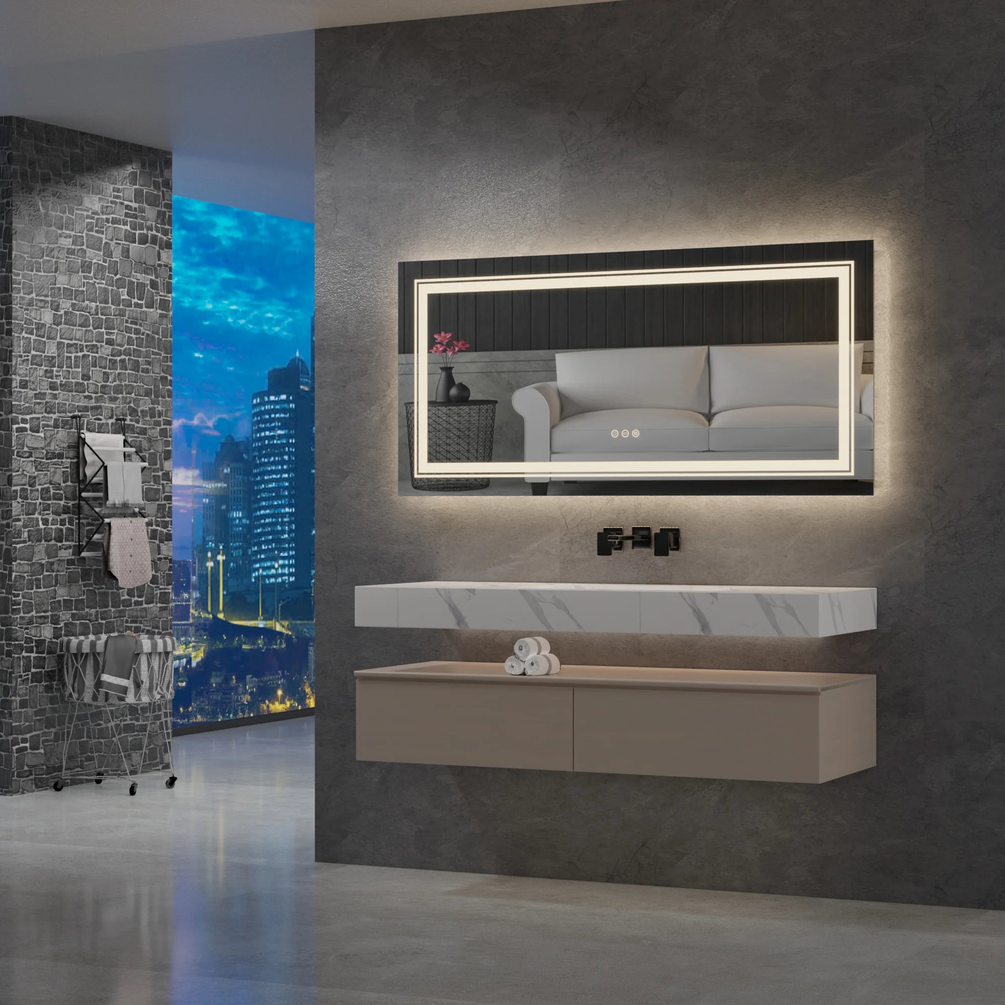 47x24 Inch Front and Backlit LED Decor Lighted Vanity Mirror for Bathroom 3 Colors Dimmable Memory Smart Touch Function Anti Fog