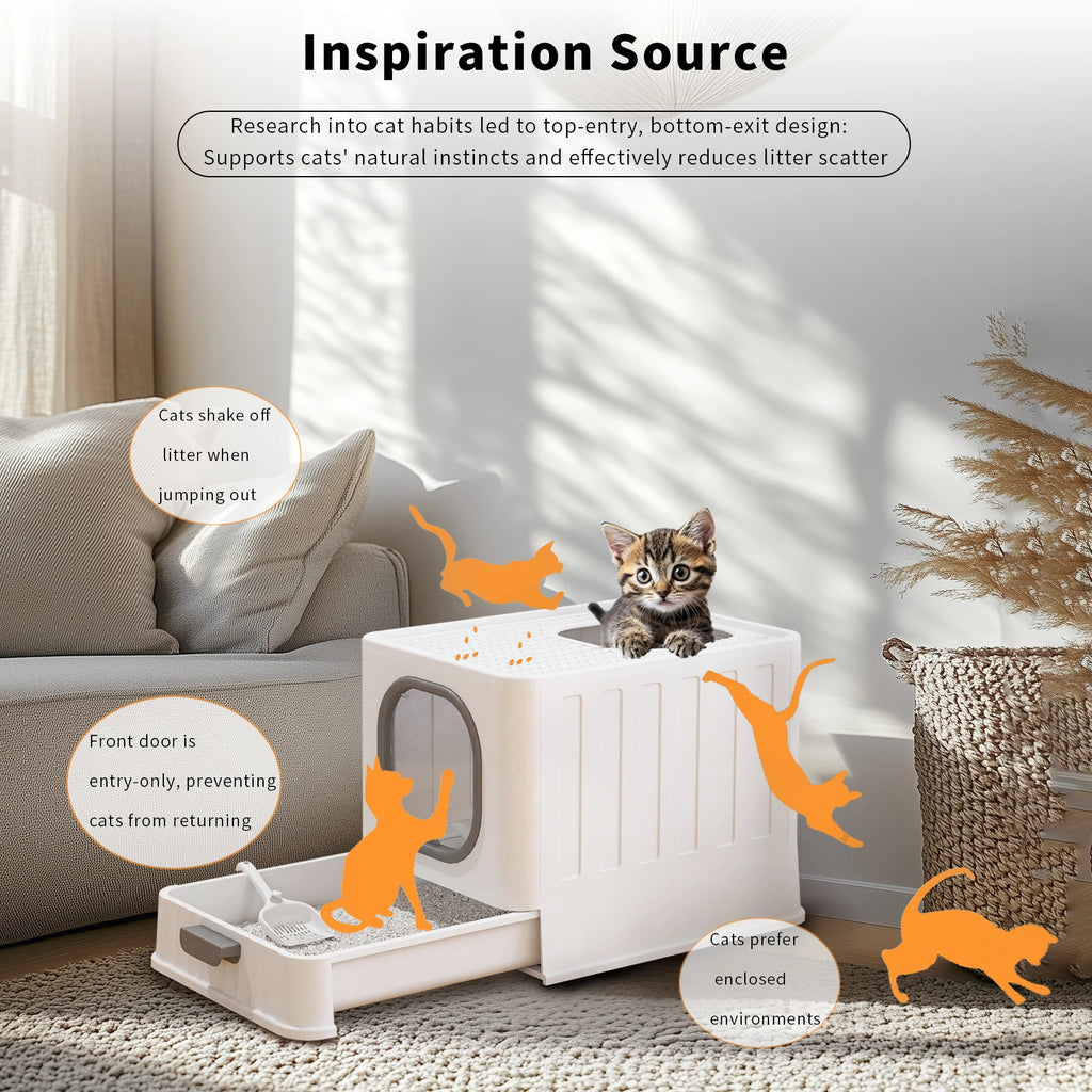 Bingopaw XL Cat Litter Box with Lid Enclosed Cat Potty Top Entry Anti-Splashing Cat Toilet Easy to Clean with Cat Litter Scoop