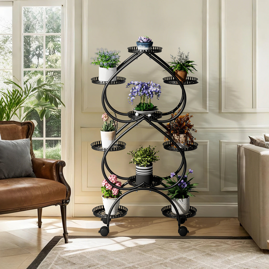Metal Plant Stand, 6 Tiers Multifunctional Plant Stands for Indoor Plants, Decorative Black Steel Plant Shelf for Indoor Outdoor