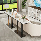 Contemporary Style Console Table with Stone Top and Pedestal Base for Hall Marble Slate Narrow Table Against The Wall Porch