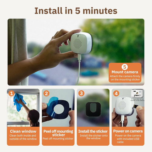2PCS/1PCS HEIYOUCAM Window Camera-Replaces Outdoor Cameras | 2.4/5GHz Wi-Fi | 3MP HD | Full-Color Night Vision Thru Window