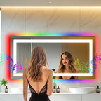 Wisfor Rectangular RGB Bathroom Mirror With Bluetooth Speaker 27x35inch Wall Lighted Bathroom Mirror With Smart Display, 3 Color