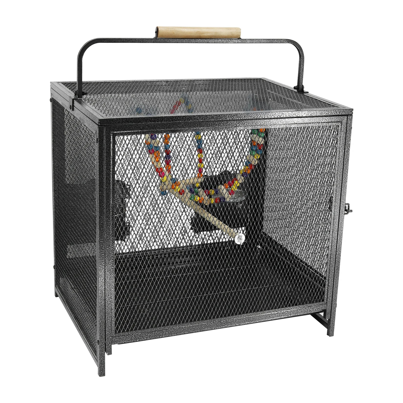 Wrought Iron Bird Travel Carrier Cage Parrot Cage with Handle Wooden Perch & Seed Guard for Small Parrots Canaries Budgies Parro