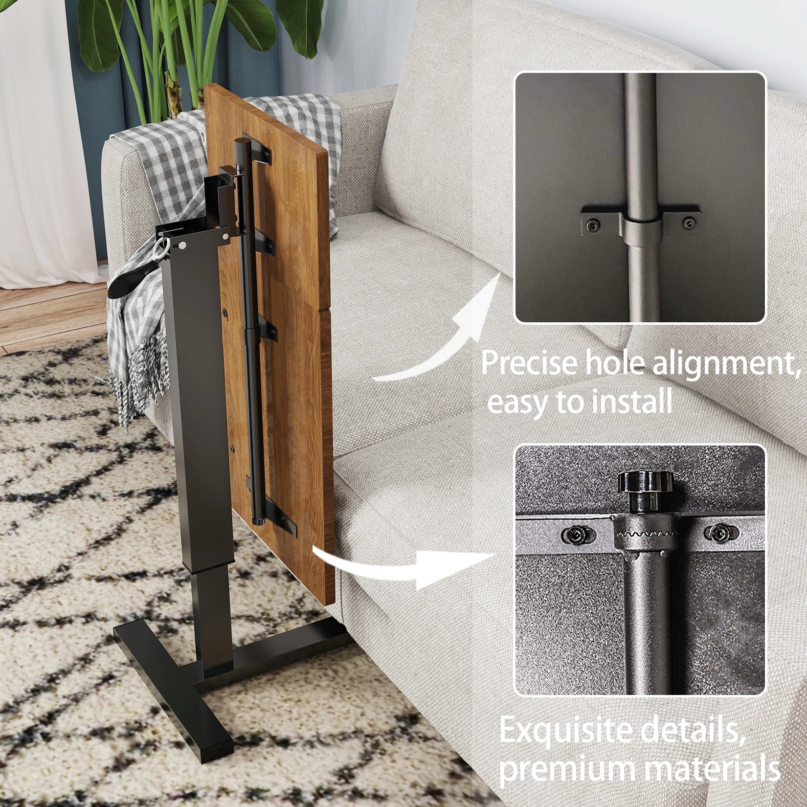 Height Adjustable Overbed Table Bedside desk Laptop Table with Hidden Rolling Wheels