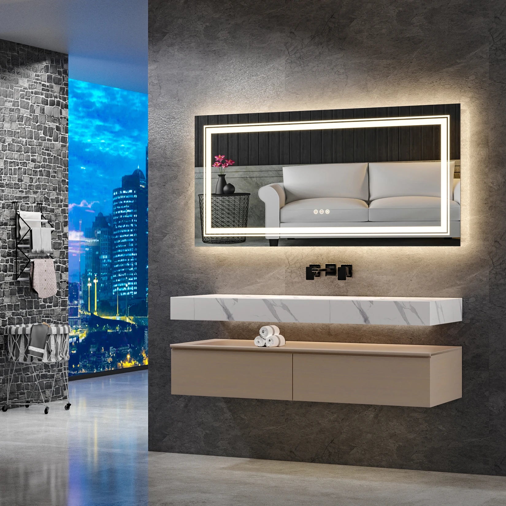 47x24 Inch Front and Backlit LED Decor Lighted Vanity Mirror for Bathroom 3 Colors Dimmable Memory Smart Touch Function Anti Fog
