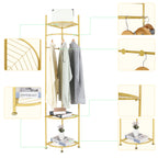 Space-Saving Tall Entryway Gold Metal Coat Stand with Shelves A Free-Standing Clothes Rack Ideal for Bedroom  & Living Room