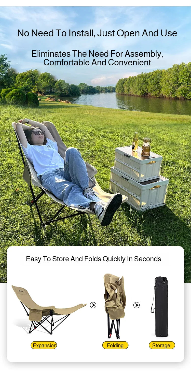 Outdoor Portable Camping Recliner Foldable Nap Beach Chair with Leg Support