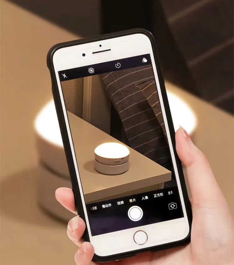PwwQmm LED Night Light Wireless Motion USB Charging Cabinet Night Lamp Bedside Table For Bedroom Home Closet Sensor Round Lights
