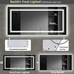 55x28 Inch Dimmable Large Rectangular LED Lighted Bathroom Mirror Wall Mounted Vanity Backlit Mirror with Touch 3 Colors Switch