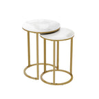 Set of 2 Sintered Stone Round Metal Base Nesting Set Side Accent Table Living Room Storage Small End Table