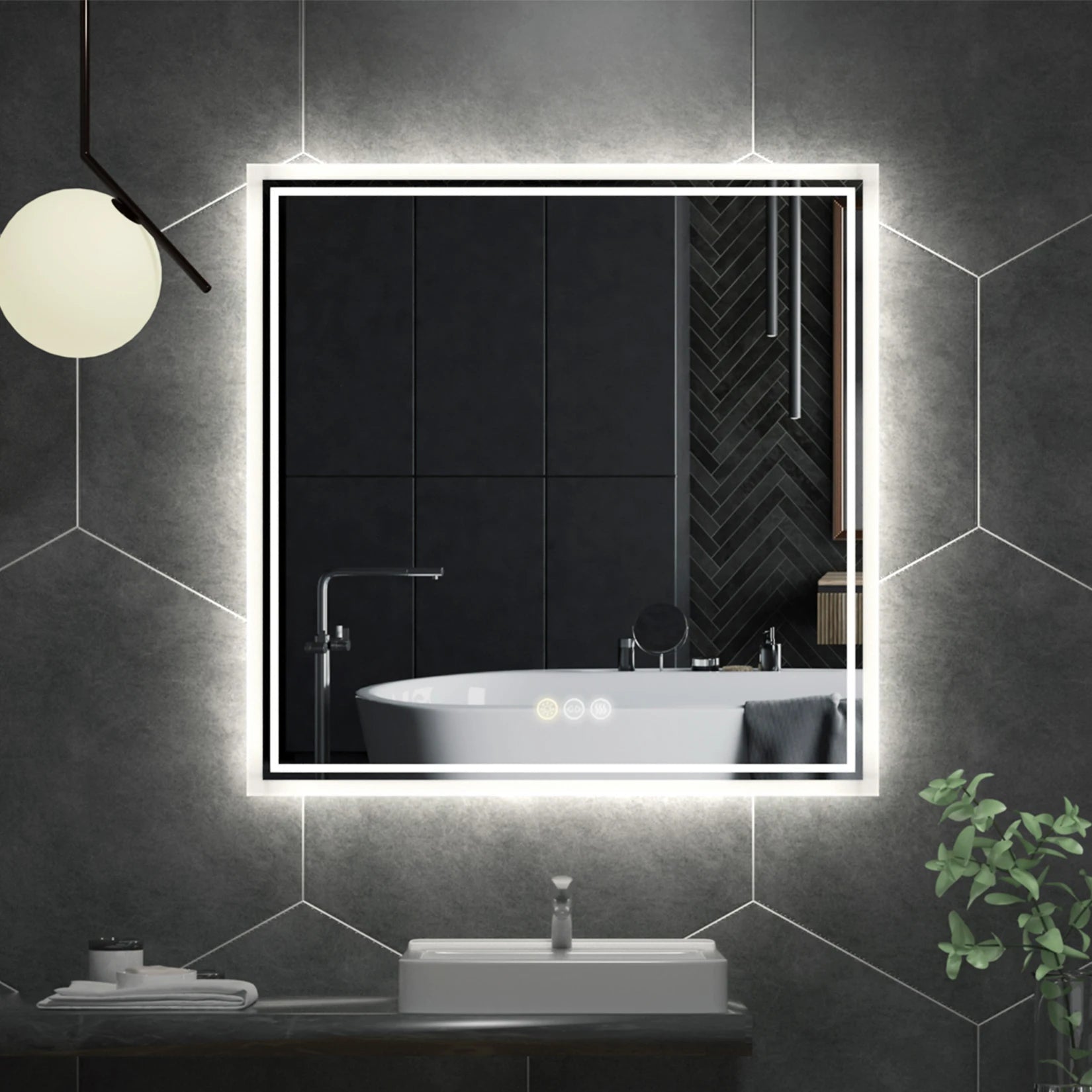 32 X 32 Inch LED Lighted Bathroom Mirror for Bathroom Wall Mounted Lighted Vanity Mirror Dimmable White Anti-Fog Vanity