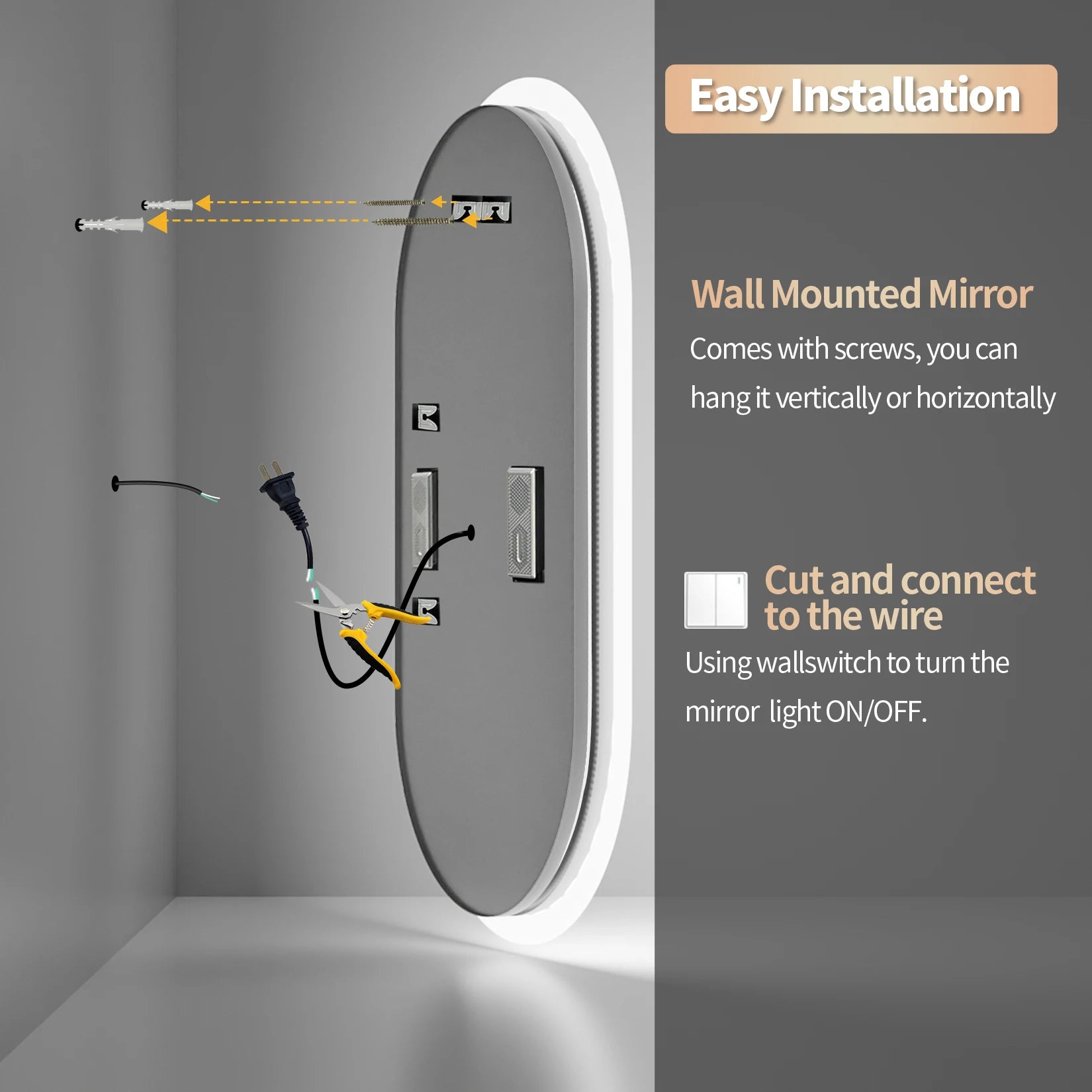 Oval LED Bathroom Mirror with Lights, Anti-Fog, Bluetooth Speaker, 3 Colors Temperature Dimmable Lighted Mirrors Waterproof