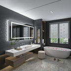 55x28 Inch Dimmable Large Rectangular LED Lighted Bathroom Mirror Wall Mounted Vanity Backlit Mirror with Touch 3 Colors Switch