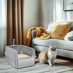 Bingopaw Stainless Steel Litter Box with Lid, High Sides Metal Litter Box System for for Big Cats, Anti-Leakage, Easy Cleaning
