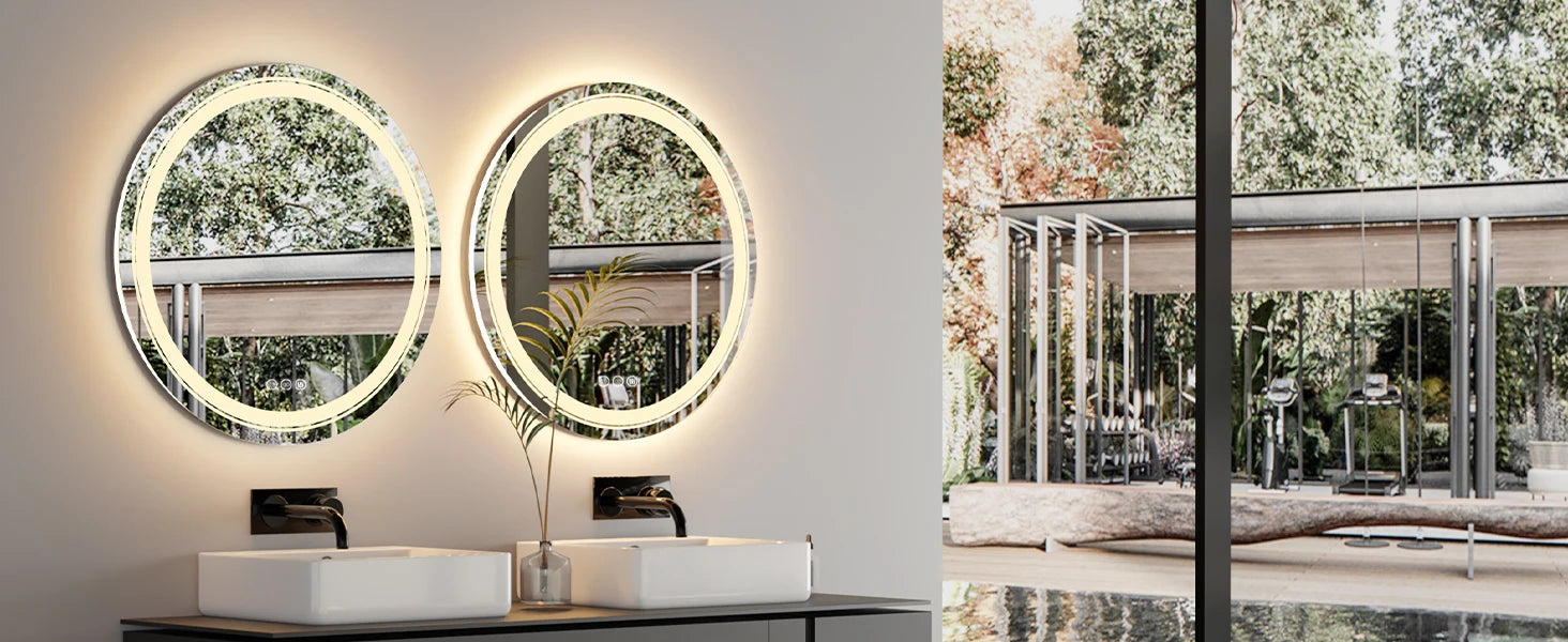 800mm LED Circle Wall Mounted Vanity Mirror with Demister Pad Smart Touch Sensor Memory Function Backlit Front Lighted 3 Colors
