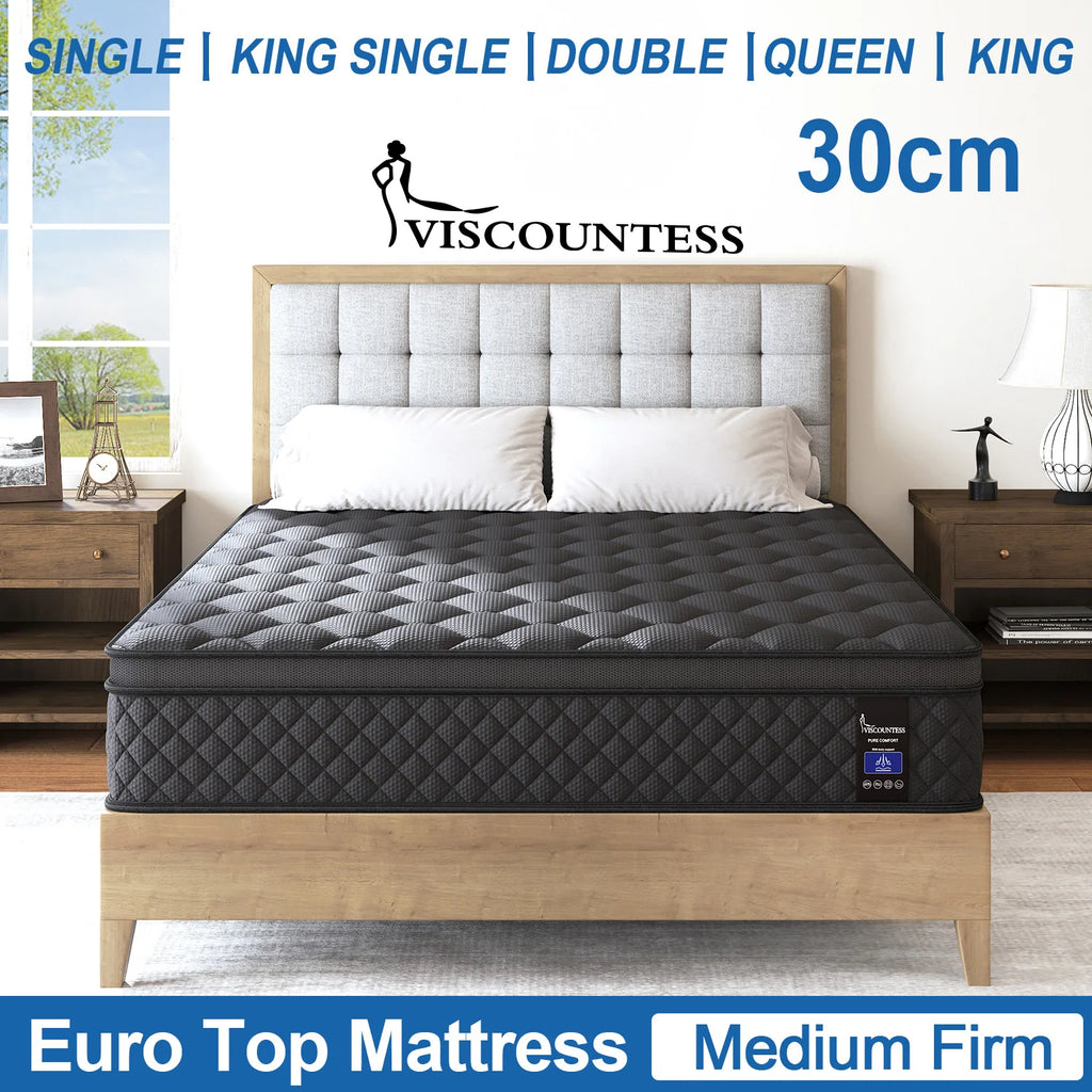 Mattress Euro Top Memory Foam Bed Queen Double King Single 30cm