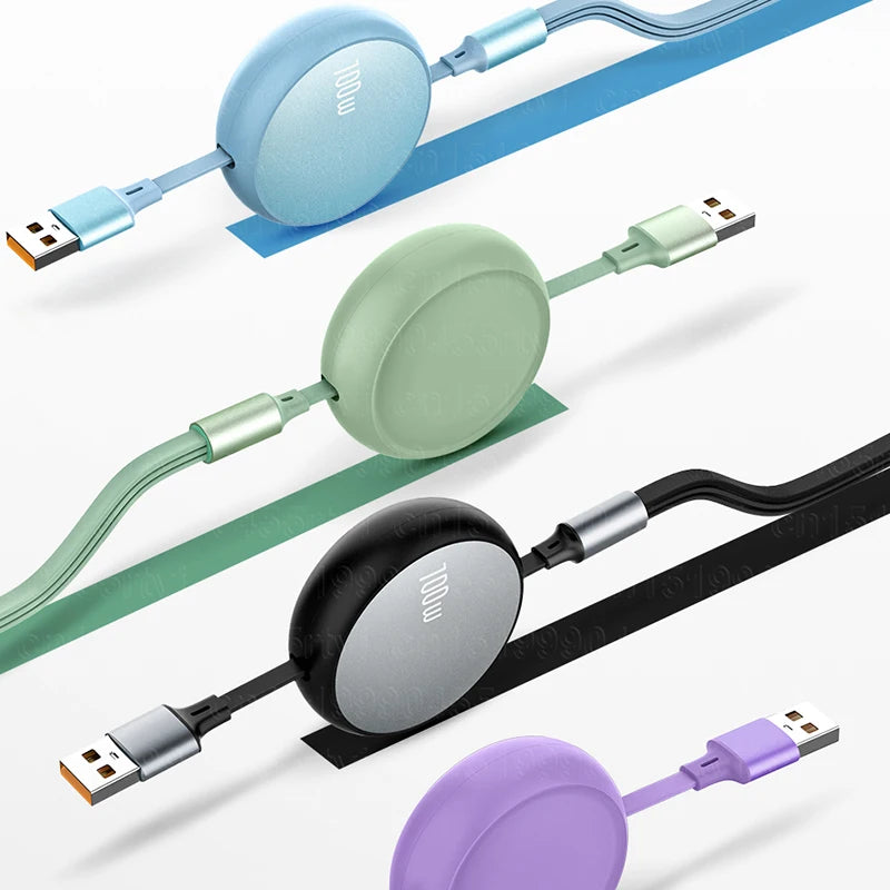 3 in 1 Retractable USB C 6A 100W USB Fast Charger