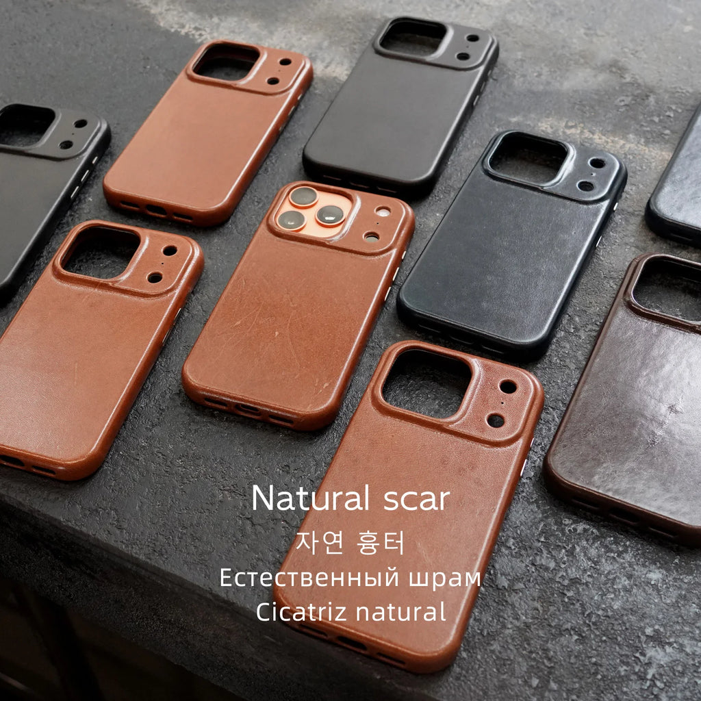 YMW Scars Italian Kangaroo Genuine Leather Case for iPhone 17 16 15 Pro Max Magnetic Handmade Phone Cover