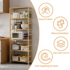 6 Tiers Bamboo Bookshelf Flower Rack with Adjustable DIY Shelves Free Standing Natural Wood Color Display Shelf for Living Room