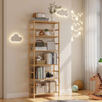 6 Tiers Bamboo Bookshelf Flower Rack with Adjustable DIY Shelves Free Standing Natural Wood Color Display Shelf for Living Room