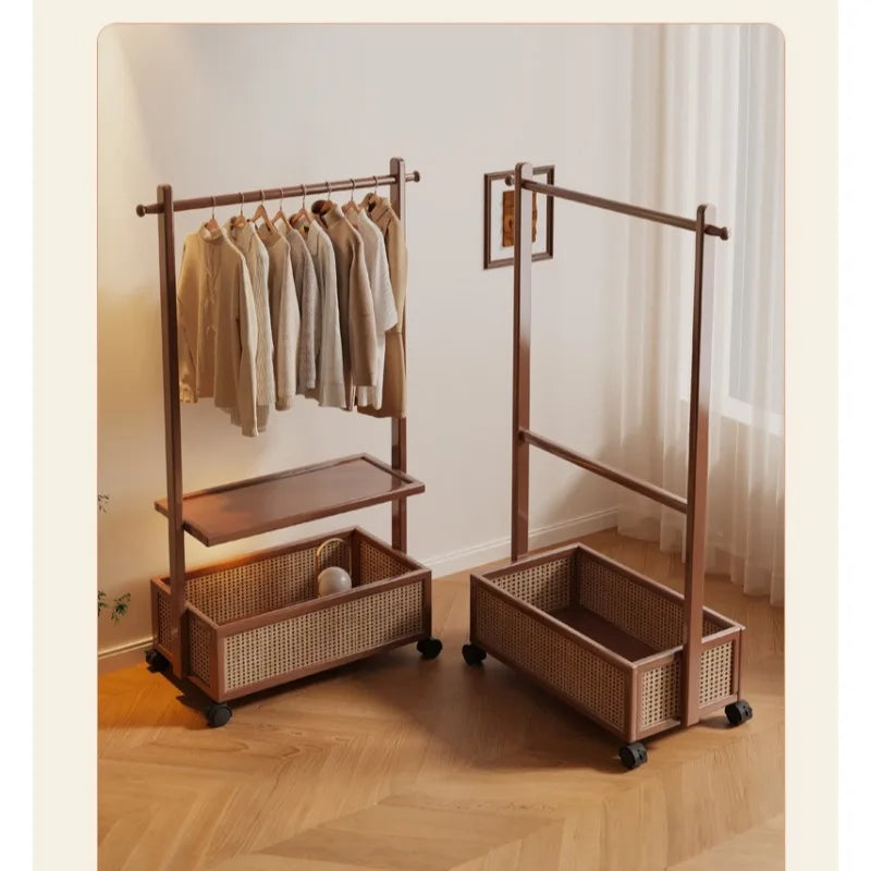 Simple hanger Floor-to-ceiling vertical plastic rattan dirty clothes basket Hanging clothes rack Integrated with wheels Movable