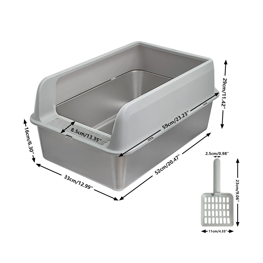 Bingopaw Stainless Steel Litter Box with Lid, High Sides Metal Litter Box System for for Big Cats, Anti-Leakage, Easy Cleaning