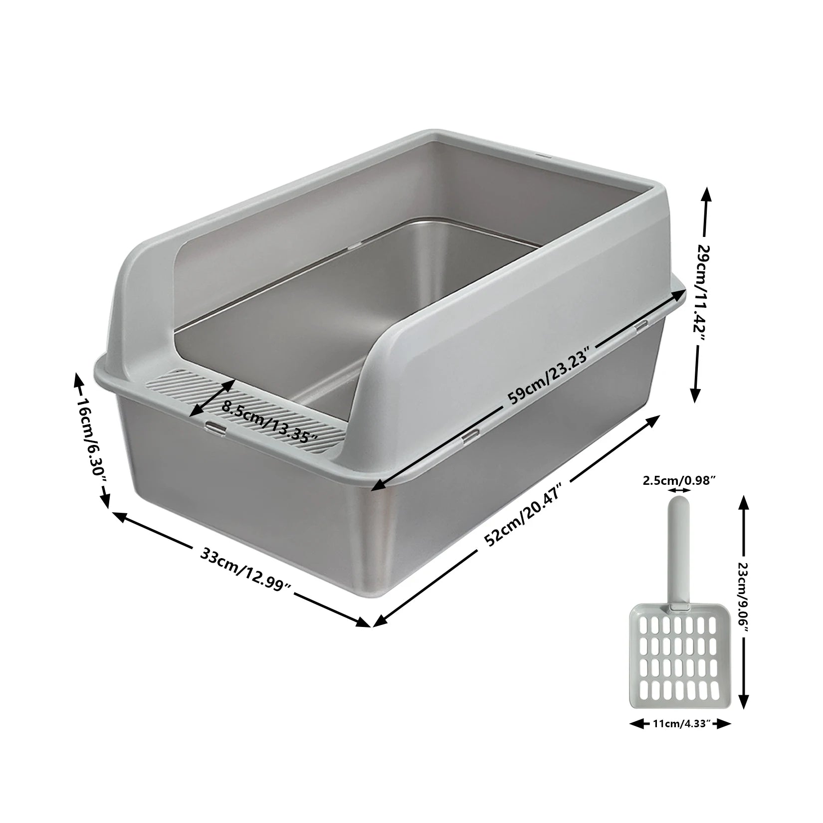 Bingopaw Stainless Steel Litter Box with Lid, High Sides Metal Litter Box System for for Big Cats, Anti-Leakage, Easy Cleaning