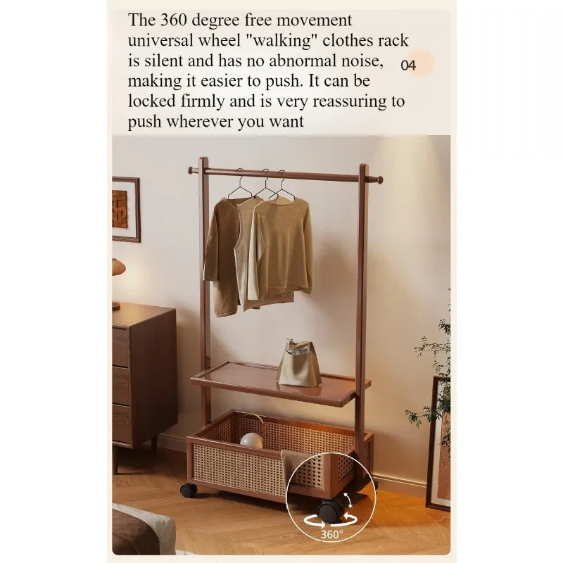 Simple hanger Floor-to-ceiling vertical plastic rattan dirty clothes basket Hanging clothes rack Integrated with wheels Movable