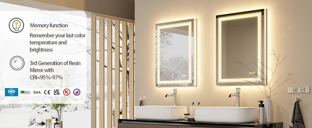 20x28 Inch Led  Rectangle Mirror for Bathroom with Front Light and Backlit Anti Fog Function Wall Backlit Decor Vanity Mirrors