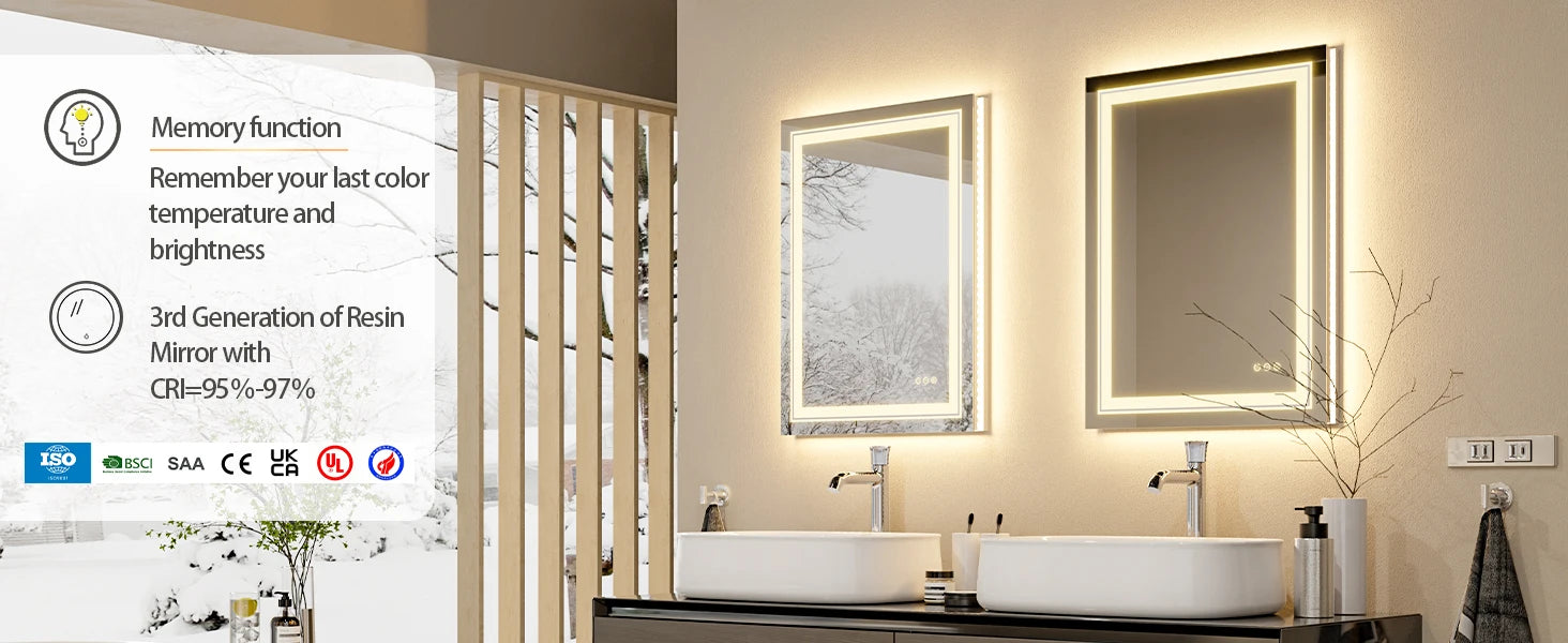 20x28 Inch Led  Rectangle Mirror for Bathroom with Front Light and Backlit Anti Fog Function Wall Backlit Decor Vanity Mirrors